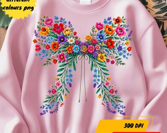 Watercolor Floral Bow PNG – Coquette Preppy Girly Shirt Design (Digital Download)