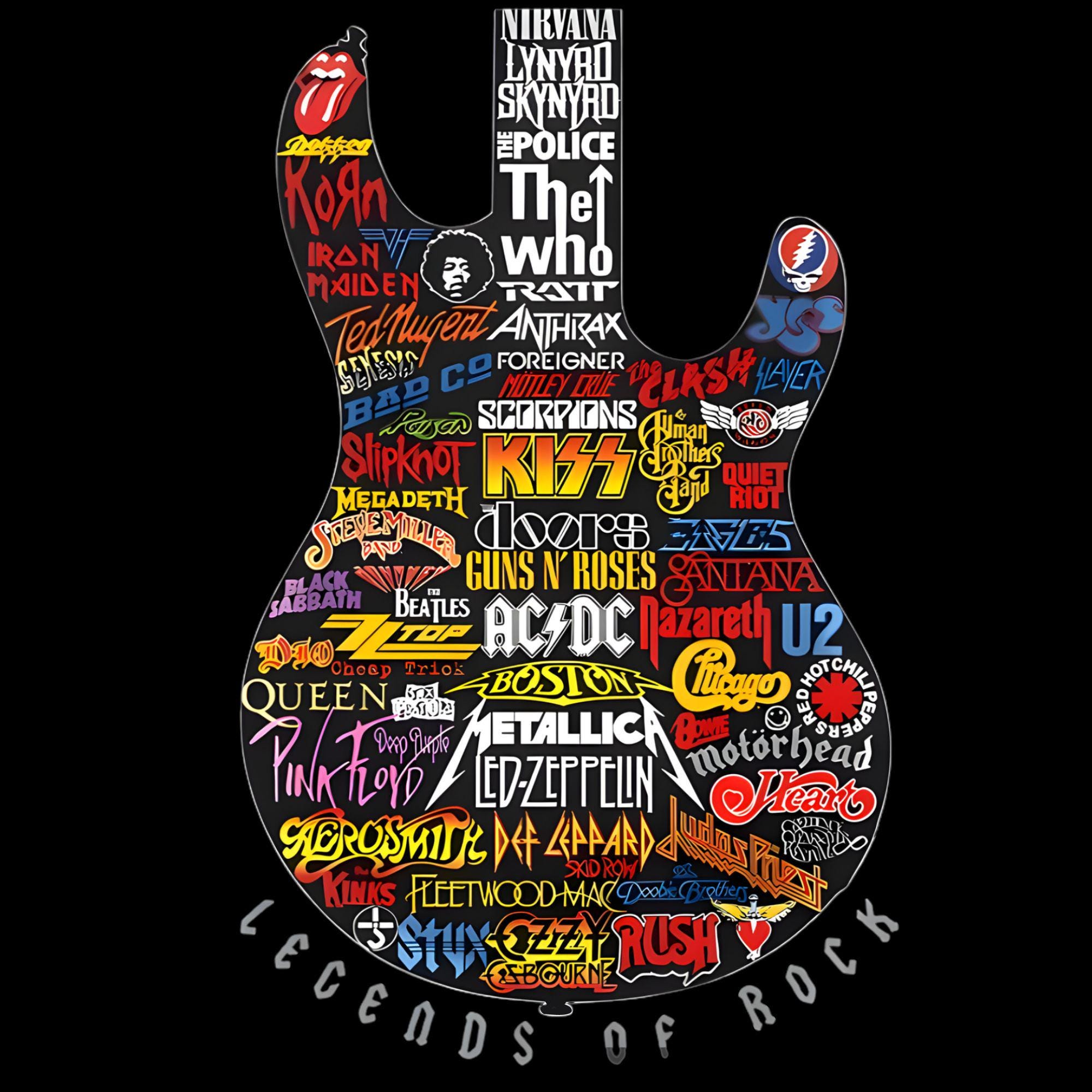 Rock Legends Guitar PNG | Classic Rock Band Logo Guitar Art
