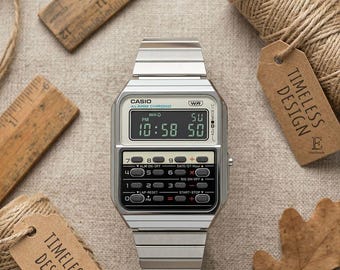 Retro Silver Calculator Watch, 80s Vintage Style Digital Timepiece
