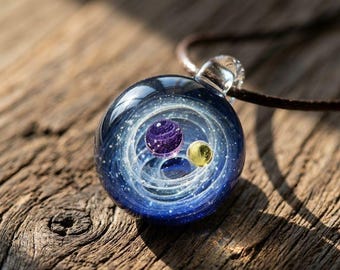 Galaxy Glass Pendant, Handmade Universe Necklace, Nebula Space Jewelry, Unique Birthday Gift