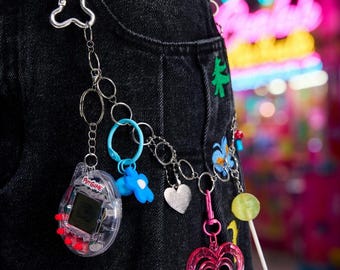 Y2K Kawaii Waist Chain Charms, Tamagotchi Pet Game, Heart Music Note, Detachable Belly Chain