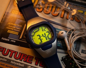 Vintage Xonix Digital Watch, 90s Neon Green Glow, Cyberpunk Sport Watch