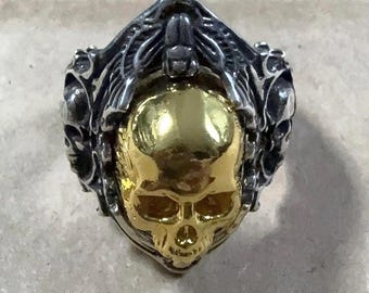 Scarab Skull Ring, Antique Silver or Gold Edition, Gothic Biker Signet Band