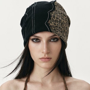 Hat, Beanie Hat for Women, Leopard Print Winter Hat, Streetwear Fashion Cap, Unique Gift for Her, Y2K Grunge Aesthetic, OOTDLAB