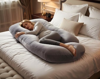 Organic Pregnancy Body Pillow, G Shaped Maternity Pillow, Full Body Support, Side Sleeper Back Support, Nursing Breastfeeding Pillow