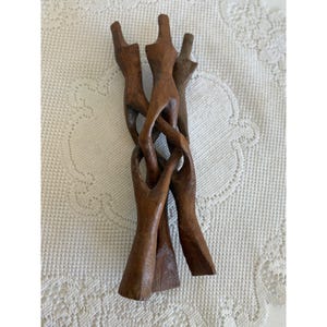 Vintage Hand Carved Wood Cobra Tripod Stand Interlocking Display 8 Inch