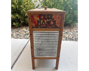 Vintage Dubl Handi Columbus Washboard Co Drewniane pudełko do przechowywania Organizer Farmhouse