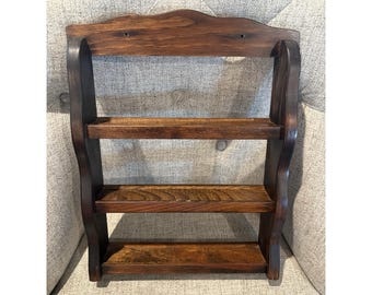 Vintage spice rack.Rustic Wood Wall Mounted Shelf 3-Tier.Collectable display.