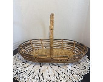 VTG gebogen hout bamboe rieten verzamelmand rieten tuintrug rotan BOHO-decor