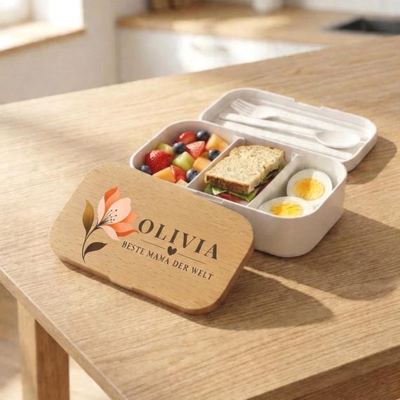 Personalisierte Bento Lunchbox mit Blumenmotiv & Name – Stilvolle Brotdose für Mama, BPA-frei