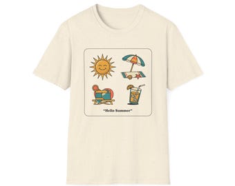 Hello Summer icons T-Shirt | Sun Umbrella Lounge Drink Tee