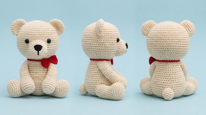 Polar Bear Amigurumi Crochet Pattern PDF | Red Bow Plush Toy Tutorial ...