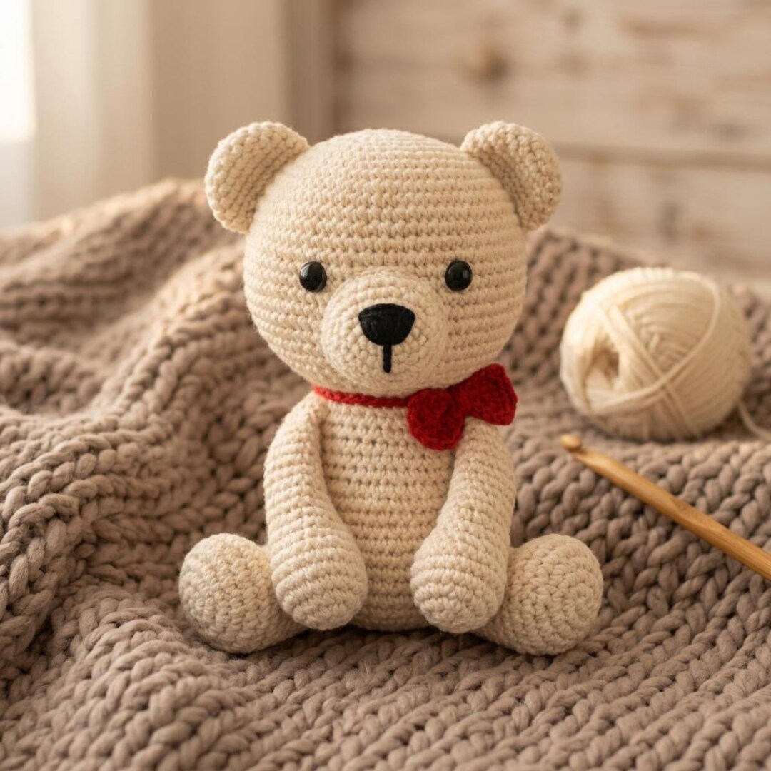 Polar Bear Amigurumi Crochet Pattern PDF | Red Bow Plush Toy Tutorial ...