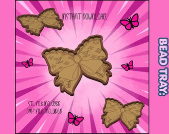 Vassoio portagioie di lusso con fiocco, file STL e 3MF, vassoio portagioie stampabile in 3D, portagioie di design, decorazione estetica per la toeletta, download digitale.