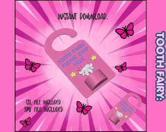 Colgante de puerta para el Hada de los Dientes SVG, Letrero "Por favor, deténgase aquí" para el Hada de los Dientes, Regalo para niños del Hada de los Dientes, Recuerdo imprimible del Hada de los Dientes, 3MF