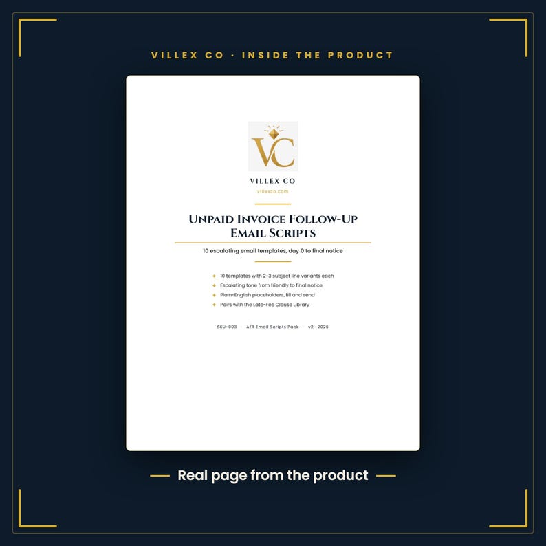 A/R Email Scripts Pack, Invoice Follow-Up Templates, Late Fee Clause Library, Small Business Overdue Payment Reminders, PDF image 3