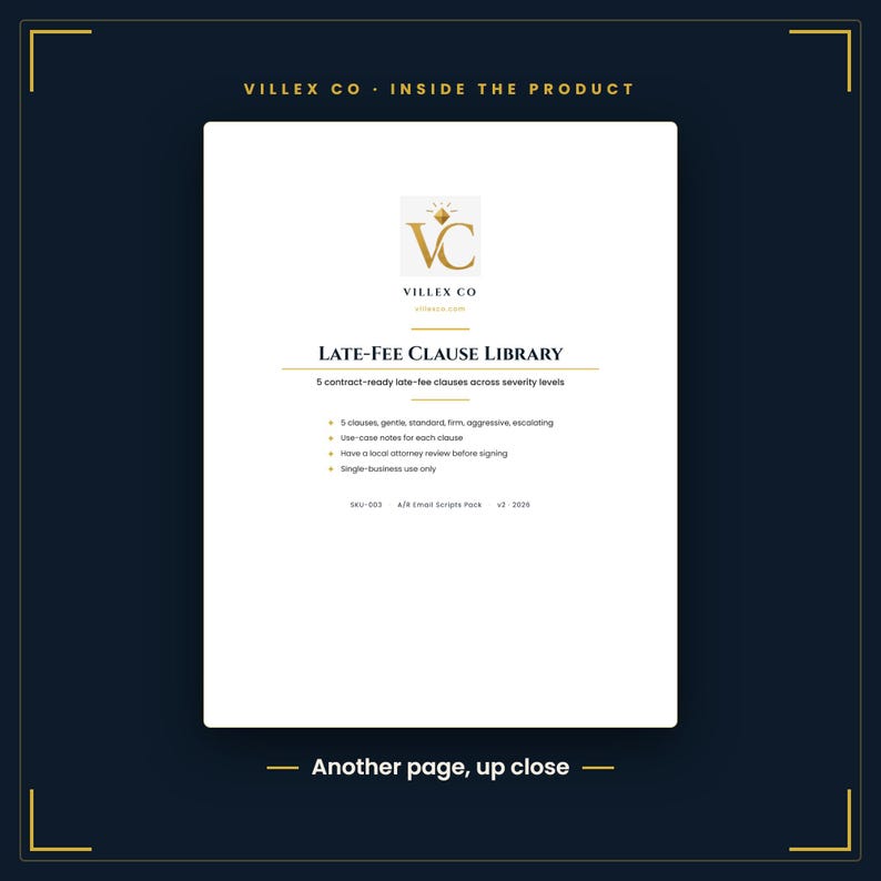 A/R Email Scripts Pack, Invoice Follow-Up Templates, Late Fee Clause Library, Small Business Overdue Payment Reminders, PDF image 4