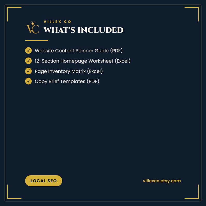 What is included in the Website Content Planner — VillexCo digital download