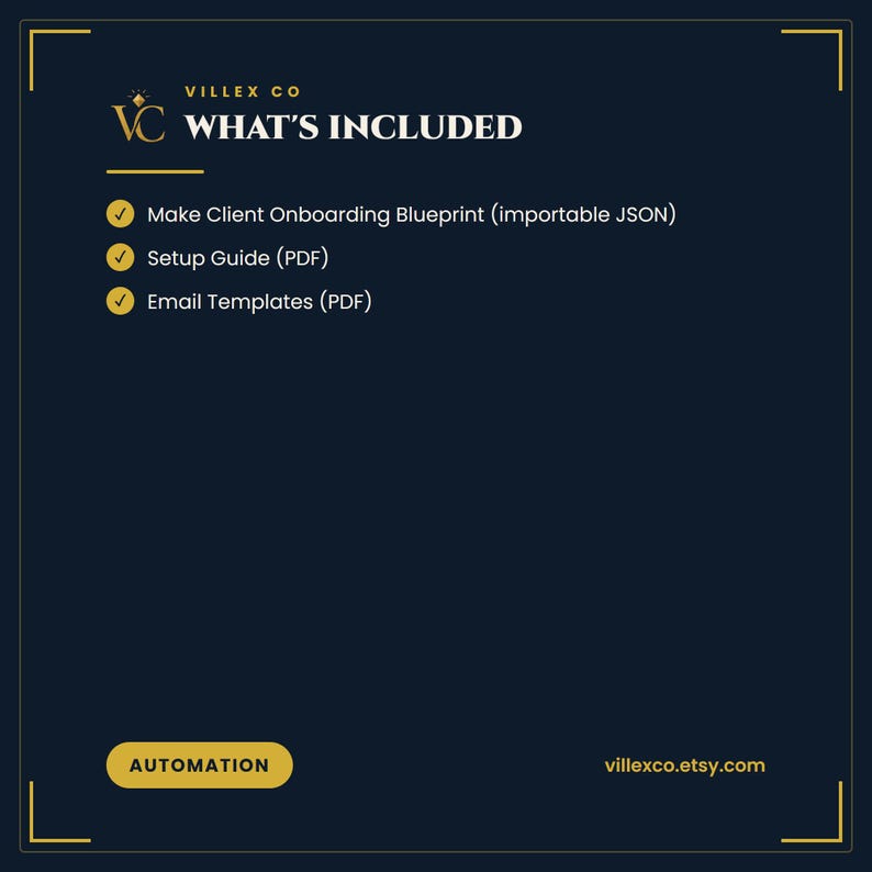 What is included in the Make.com Onboarding Blueprint — VillexCo digital download