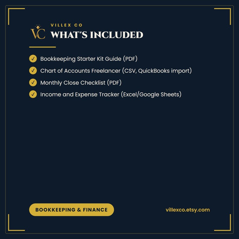 What is included in the Bookkeeping Starter Kit — VillexCo digital download
