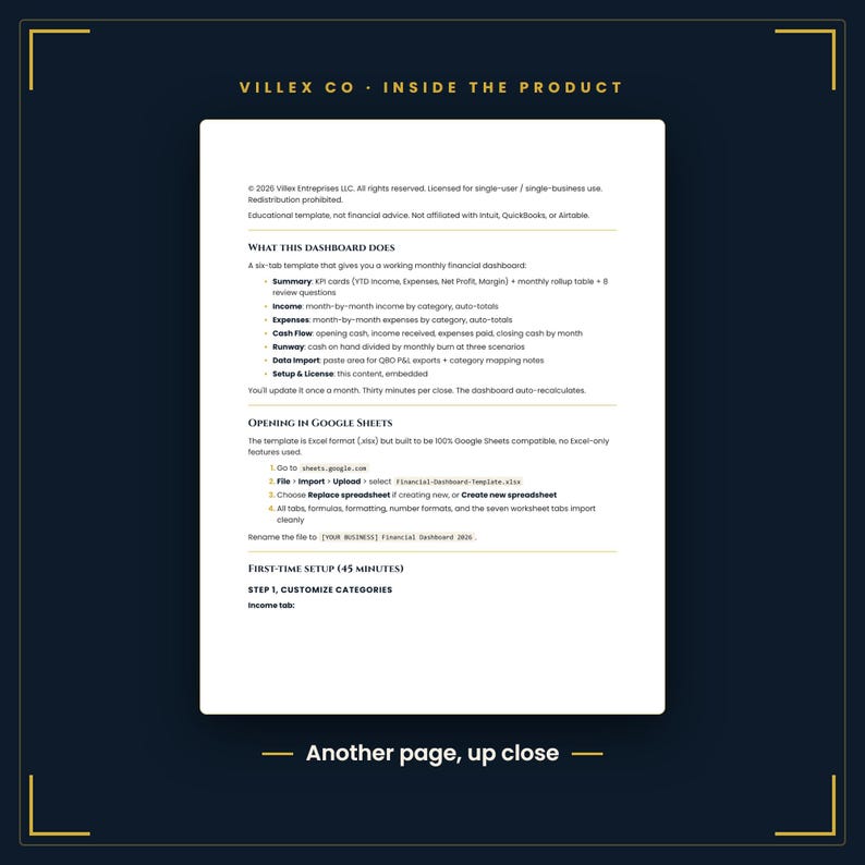 All-in-One Financial Dashboard for Small Business, Income Expense and Cash Flow Tracker, Excel and Google Sheets image 4