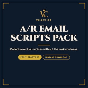 A/R Email Scripts Pack, Invoice Follow-Up Templates, Late Fee Clause Library, Small Business Overdue Payment Reminders, PDF image 1