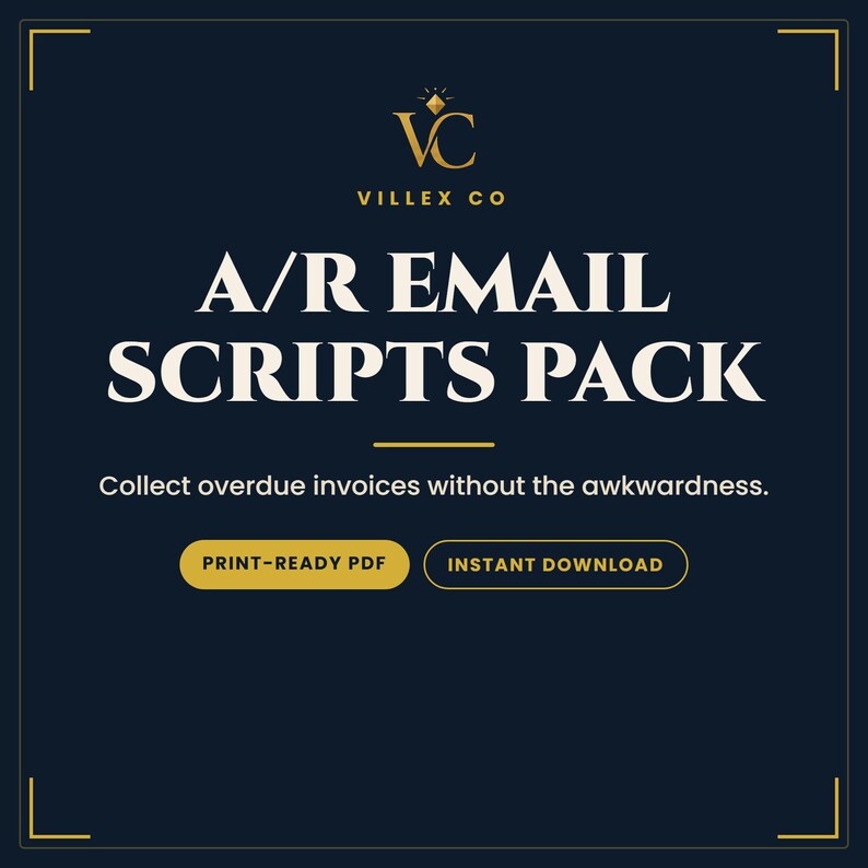 A/R Email Scripts Pack, Invoice Follow-Up Templates, Late Fee Clause Library, Small Business Overdue Payment Reminders, PDF image 1