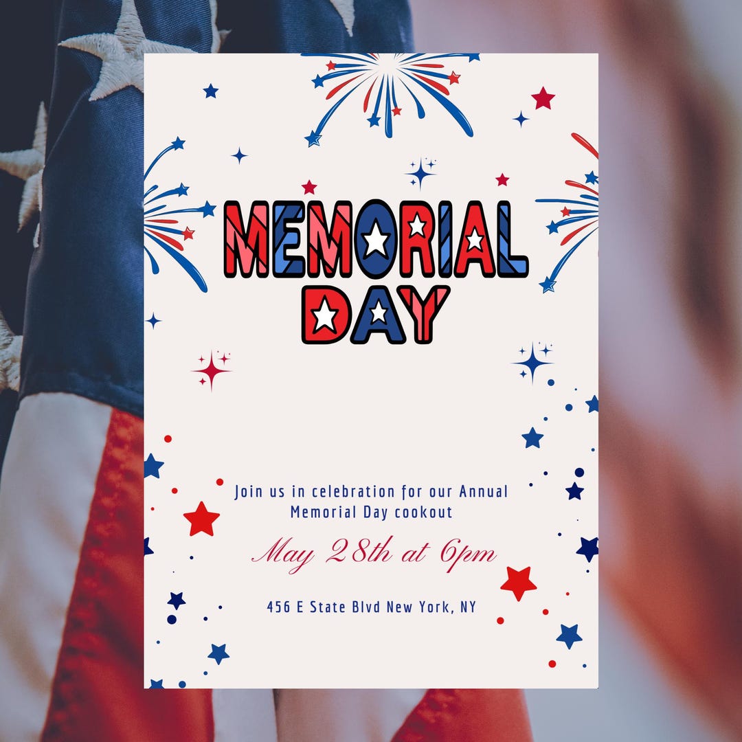 Memorial Day Invitation | Editable BBQ Party Invite | Patriotic Party ...
