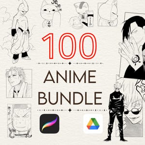 100 Anime Procreate Stamp Brushes – Classic Animation Flash Tattoo Art (Digital Download)