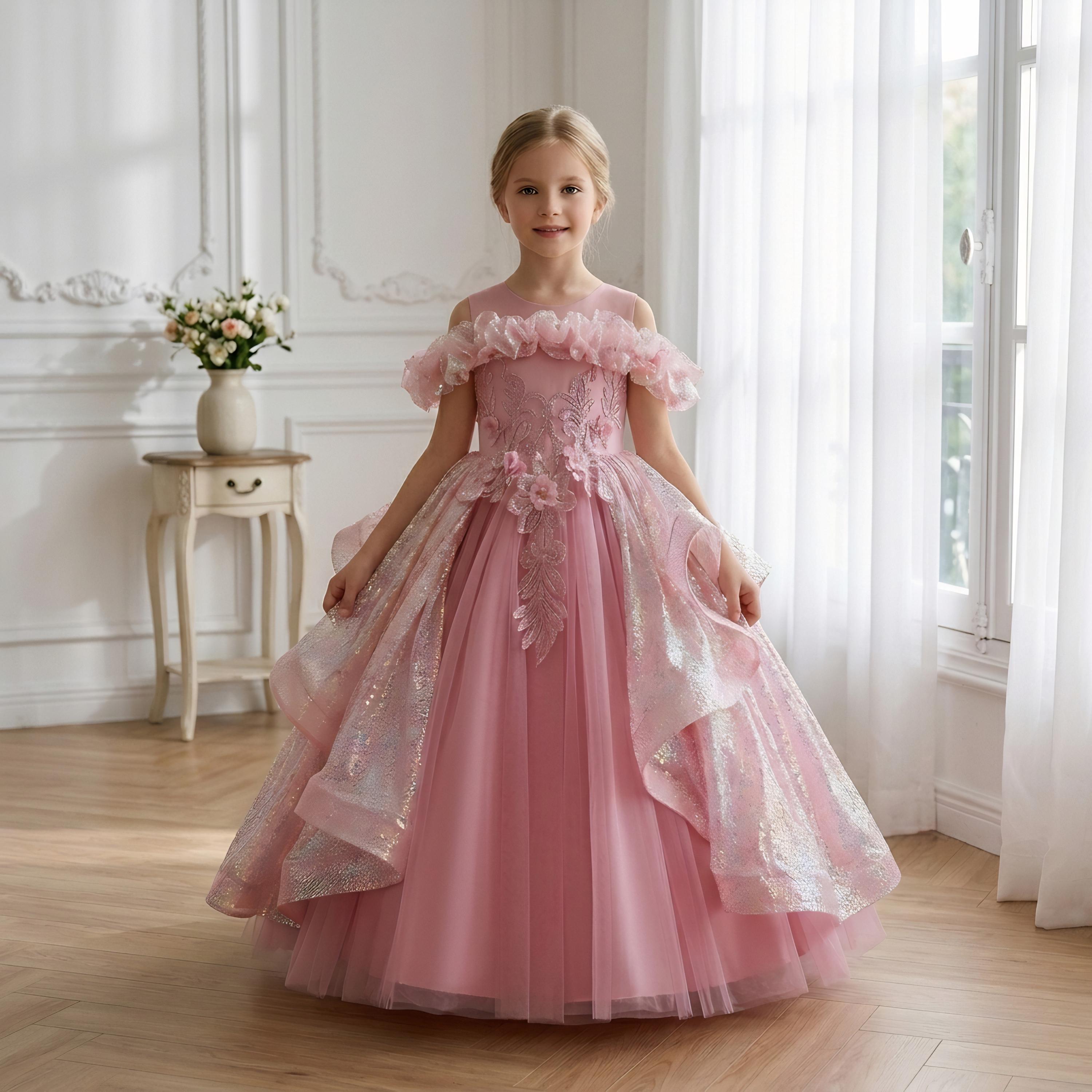 formal recital dresses Cap Sleeves Sequin Flower Girl Dress Father Daughter Dance 211(1)