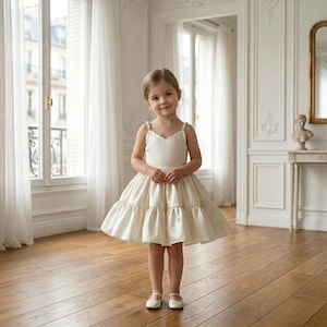 cream colored dress toddler Kids Flower Girl Dress Beige Ruffle Sleeveless Formal Dress for Girls  Flower Girl Dress Toddler Kids Dress 6-7 year