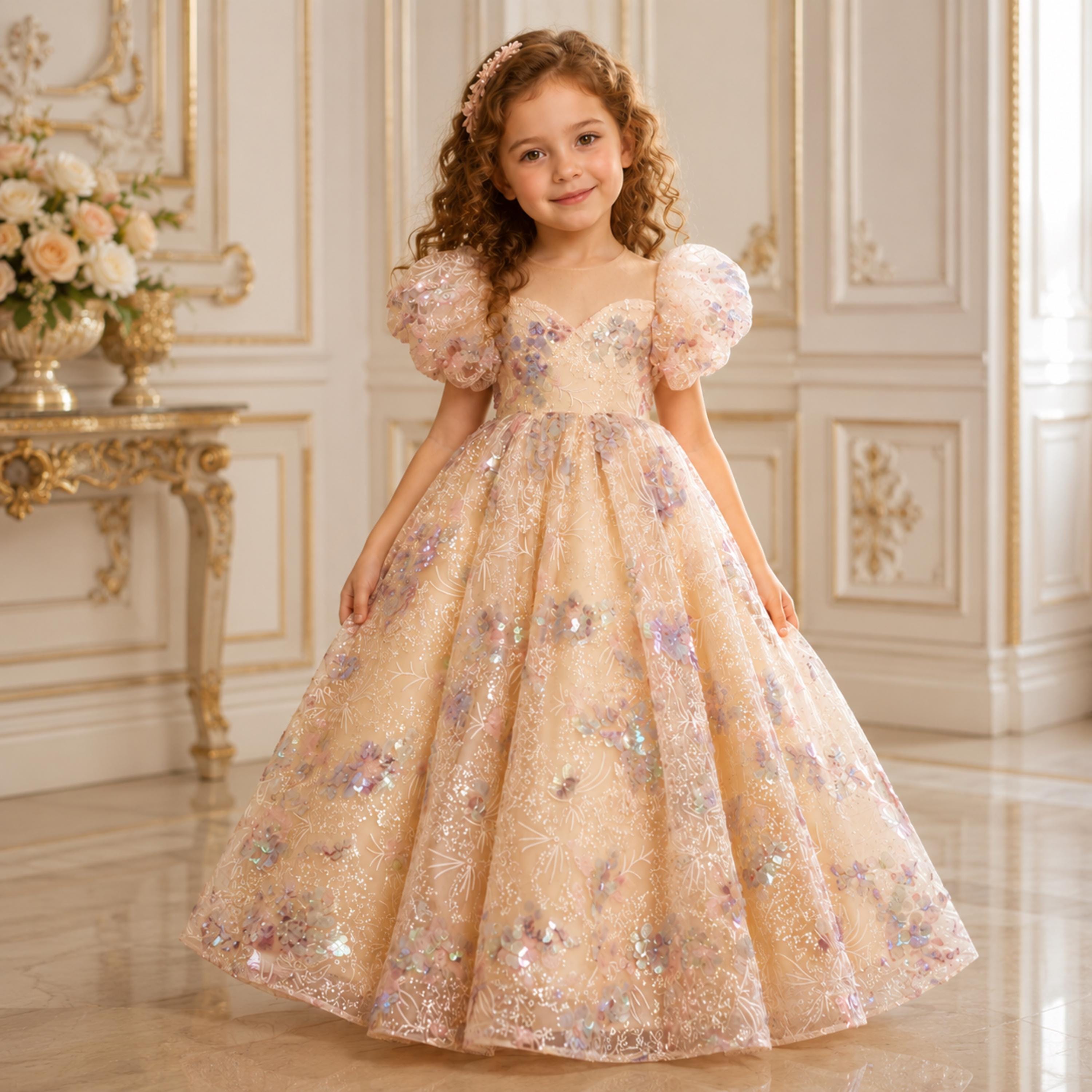 5t gold dress 5 Year Old Flower girl dress