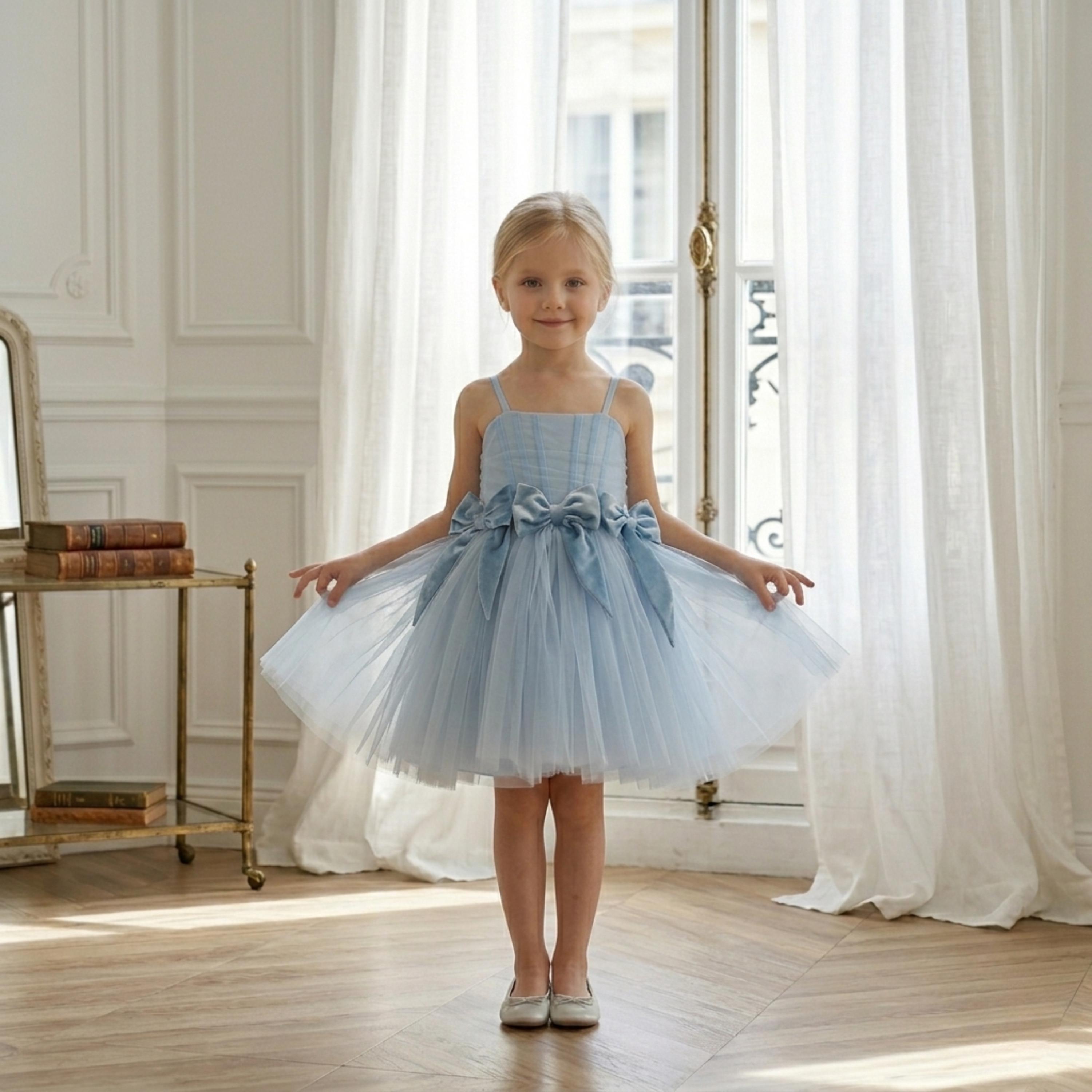 dusty blue junior bridesmaid dress Dusty Blue Tulle Flower Girl Dresses, A-line Little Girl Dresses,  Affordable Junior Bridesmaid Dresses, FG056 main image 1