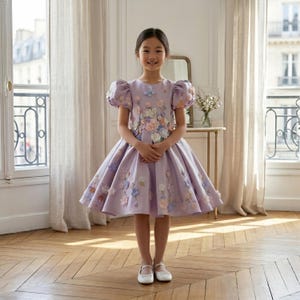 purple flower embellishment dress for weddings & parties Purple and Blush tulle formal Fancy dress for special occasion bridesmaid party wedding pageant birthday photoshoot Christmas