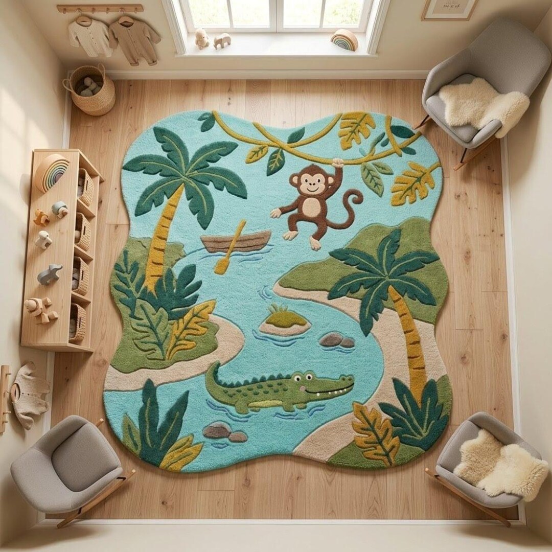 Handmade Jungle Safari Nursery Rug, Premium Newzealand Wool Kids ...