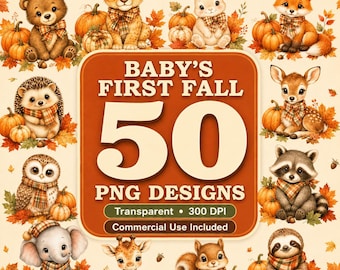 Fall Baby PNG Bundle, 50 First Fall Sublimation Designs, Little Pumpkin Graphics, Commercial Us