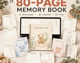 Baby Memory Book Template, First Year Milestone Journal, Editable Printable PDF