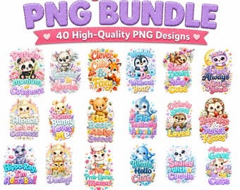 Baby Animal PNG Bundle – 40 Transparent Clipart Designs for Sublimation and Crafts