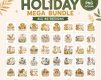 Safari Animal Clipart Bundle, Jungle Nursery Designs, Safari Quotes, Sublimation Files, Instant Download