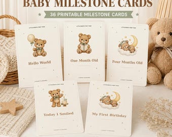 Baby Milestone Cards Printable, First Year Memory Book, Teddy Bear Keepsake Bundle
