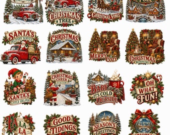 40 Christmas PNG Bundle, Vintage Christmas Sublimation, Holiday Shirt Designs, Cricut Clipart