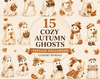 Halloween Clipart Bundle, Autumn PNG, Vintage Fall Sublimation, Cozy Seasonal Graphics, Printable Designs
