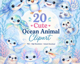 Sea Animal Clipart, Marine PNG, Underwater Graphics, Sea Creatures, Nursery Art