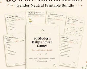 Baby Shower Games Bundle, 30 Printable Games, Gender Neutral PDF, Bingo Cards, Instant Download