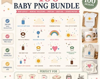 100 Baby Quotes Bundle, Onesie Sublimation Designs, Baby Shower, First Birthday, Commercial Use