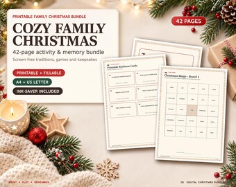 Christmas Printable & Fillable Activity Bundle, Family Games, Bingo, Memory Keepsake