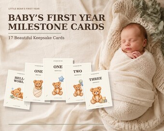Baby Milestone Cards, First Year Keepsake Set, Newborn Photo Memory, Print at Home