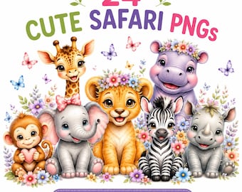 Safari Animal Clipart Bundle, Nursery T Shirt Design, Sublimation, Baby Shower, Kids Apparel
