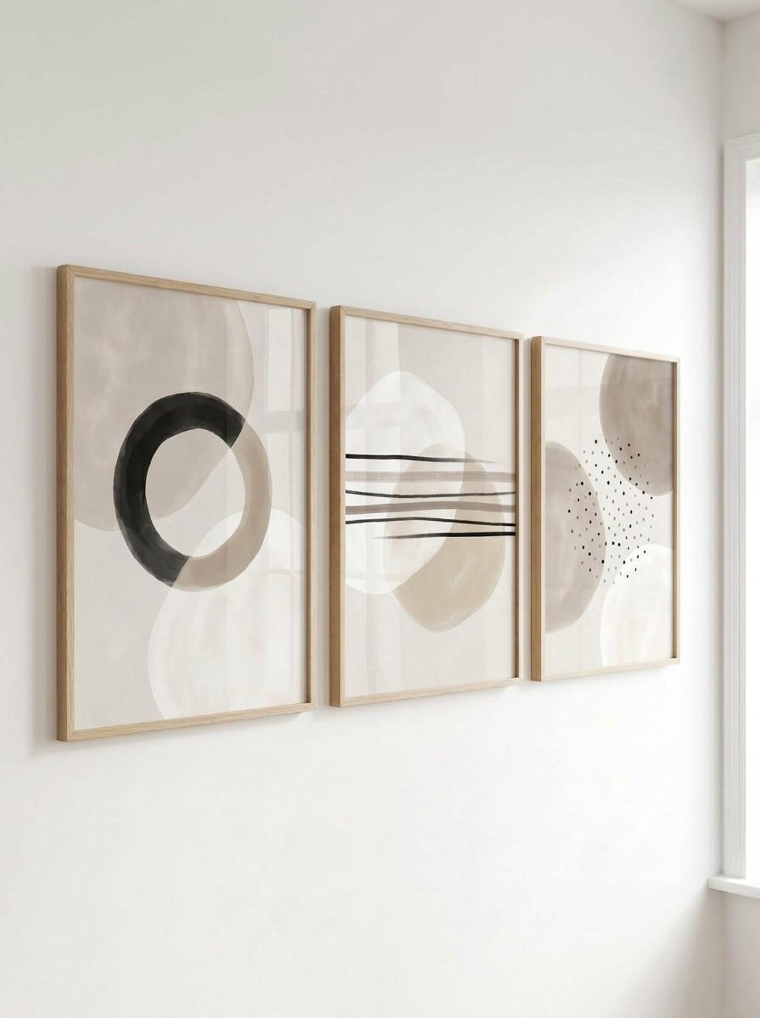 Minimalist Beige Wall Art Set of 3, Neutral Abstract Line Art Prints ...