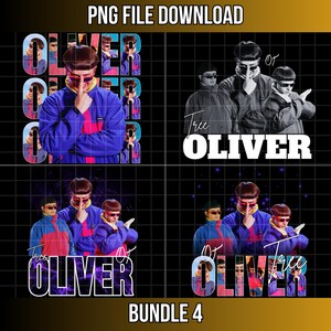 May include: A digital graphic design bundle featuring four variations of Oliver Tree imagery. The designs include portraits of the artist wearing a bowl cut, sunglasses, and a colorful jacket, with the text OLIVER and TREE OLIVER displayed.